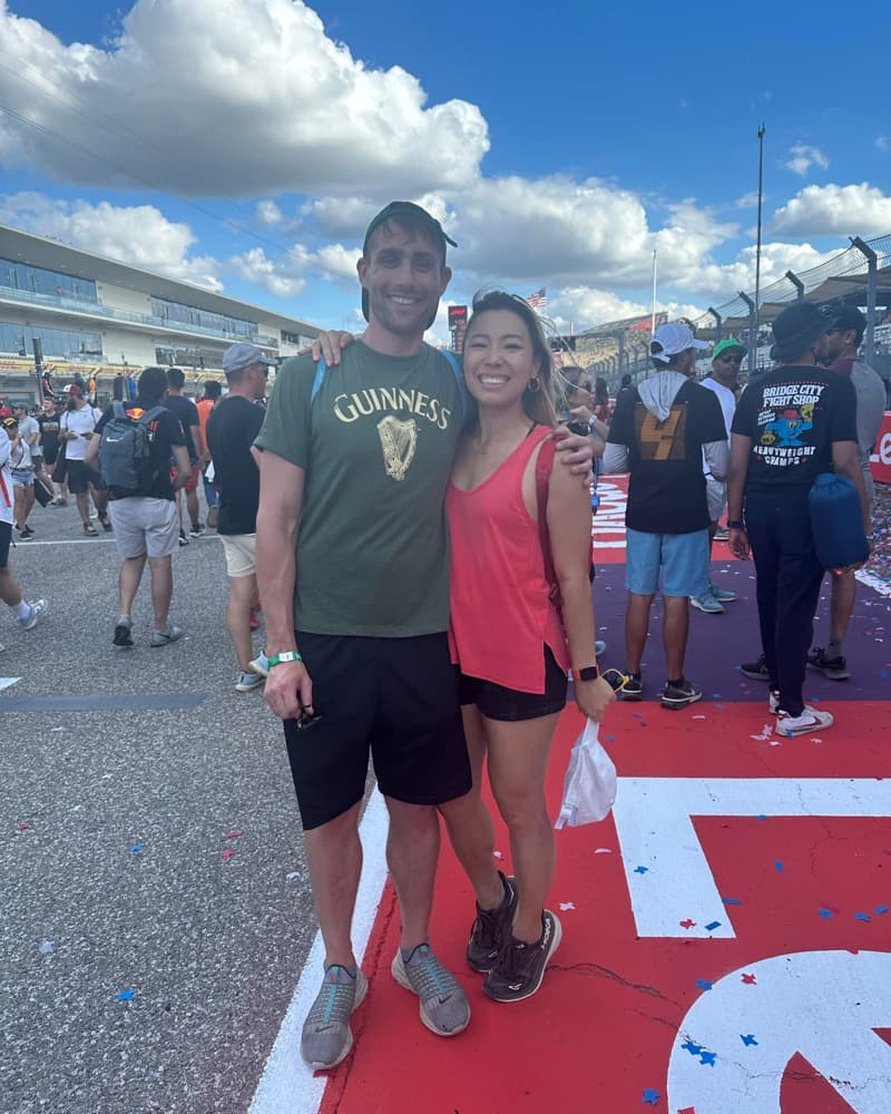 Matt and Anna at the Formula 1 race at Circuit of the Americas.